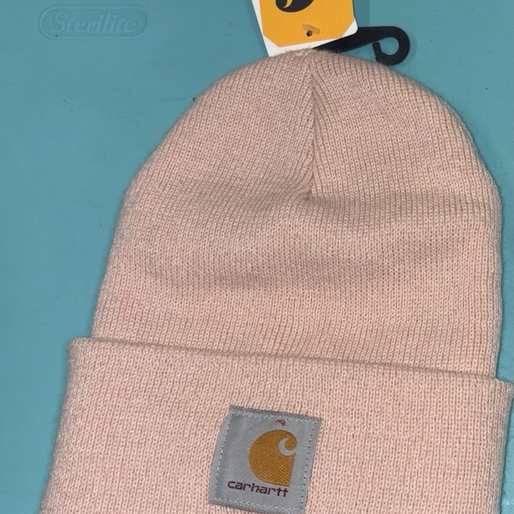 Carhartt Beanie Pink Classic Logo Winter Hat One Size Adult A18 Knit Cuffed NWT